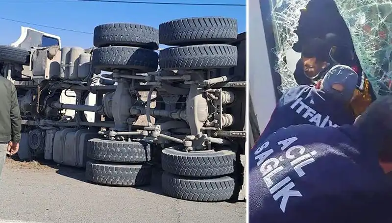 Virajı Alamayan Kamyonun Yan Yatması, Trafiği Alt Üst Etti