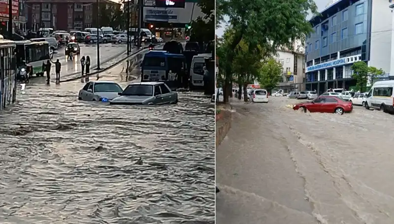 Ankara'da Sağanak Yağış, Sokaklar Nehre Döndü ve Arabalar Sürüklendi